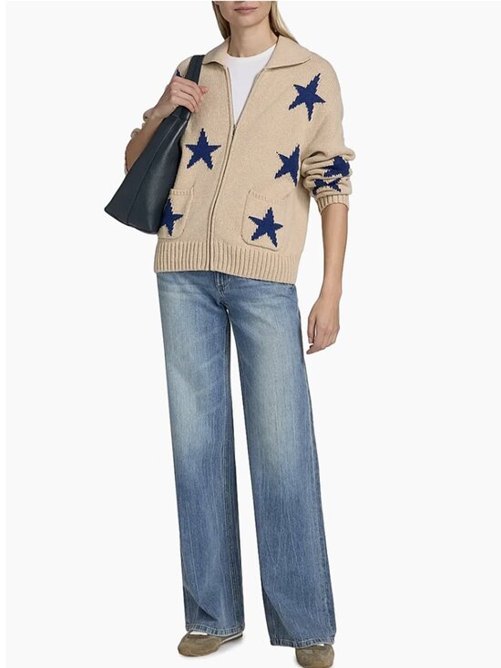 RAILS Womens Rhea Sweater Small Camel Cobalt Stars Full Zip Cardigan Wool Blend - Picture 2 of 15